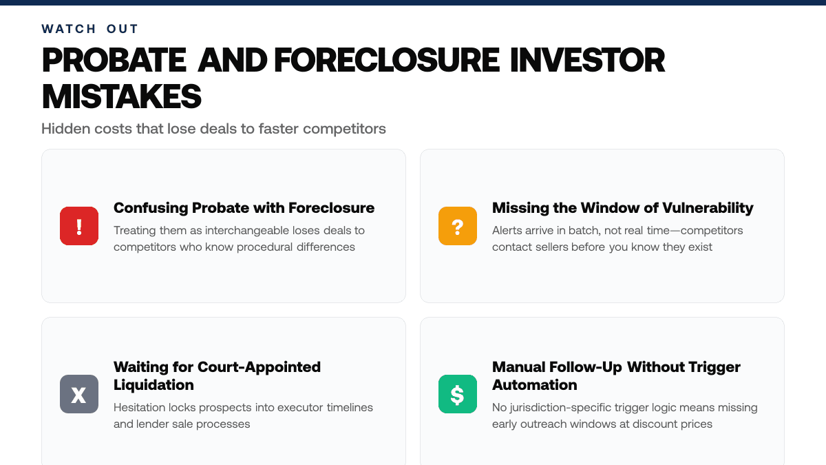 Probate vs Foreclosure: Timing, Authority, and the 90-Day Trigger Investors Miss, warning-callouts