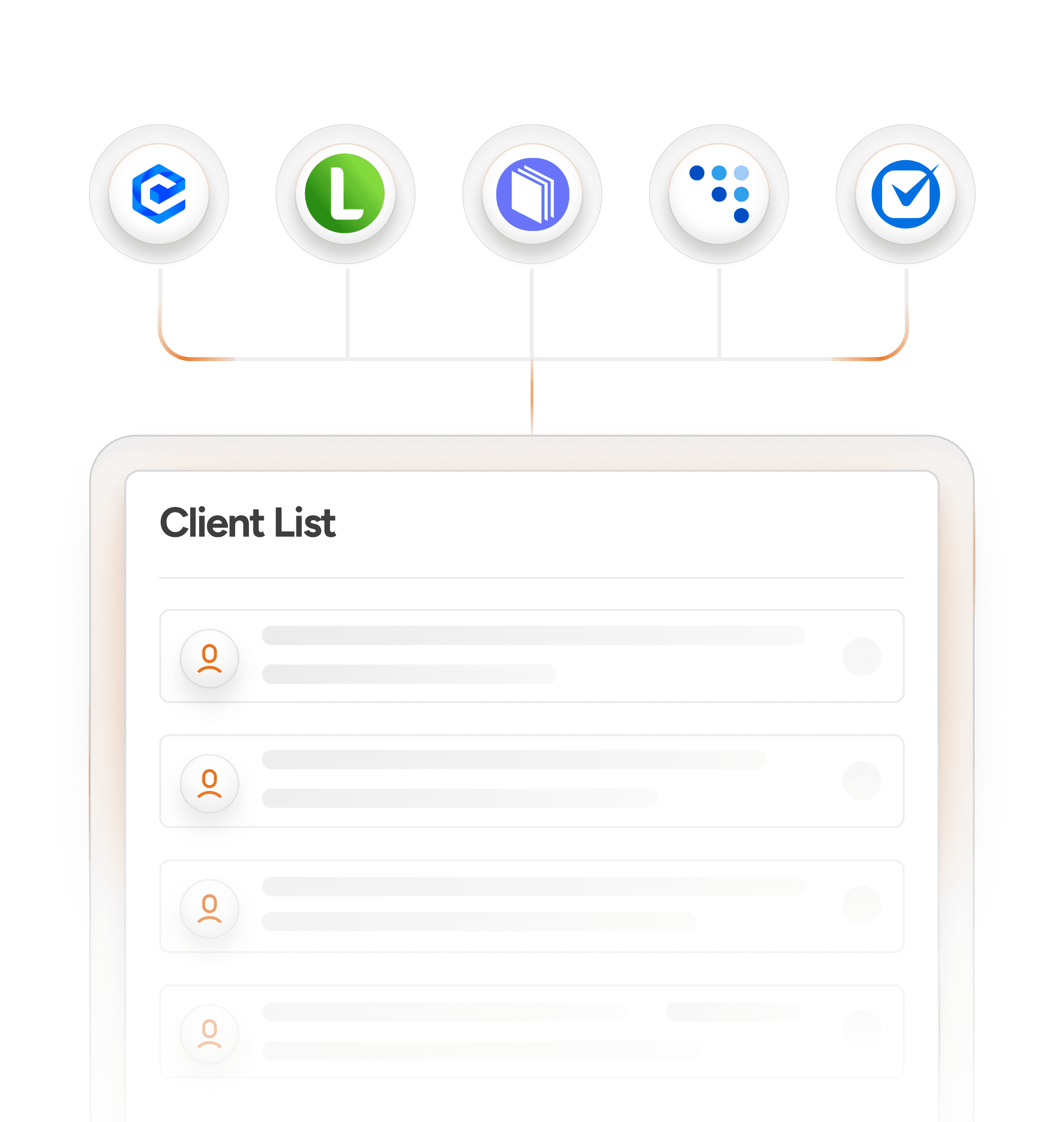 abstract image showing client list connected to different integrations