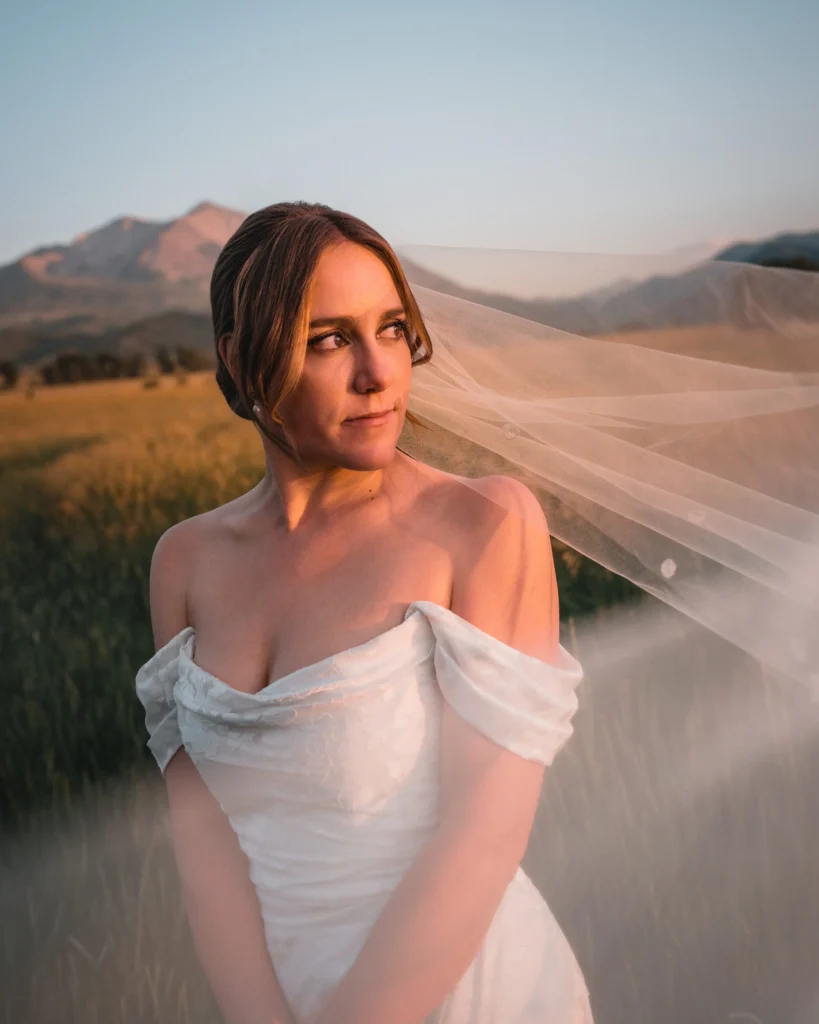Bride portrait with flowing veil at Carbondale Private Ranch Wedding
