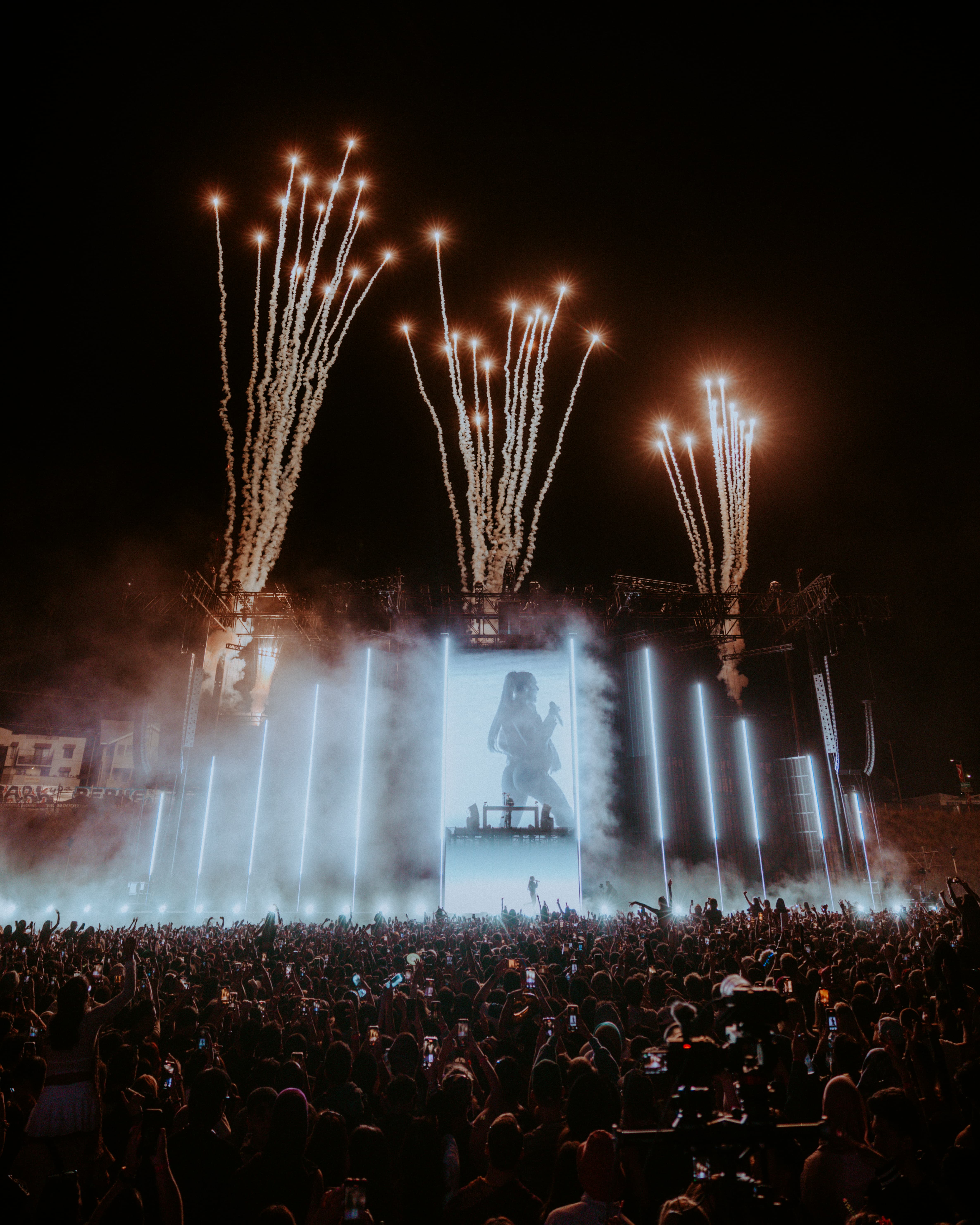 Fireworks and towering LED visuals frame Dom Dolla’s performance at LA State Historic Park, captured by Brandon Densley of A World Away