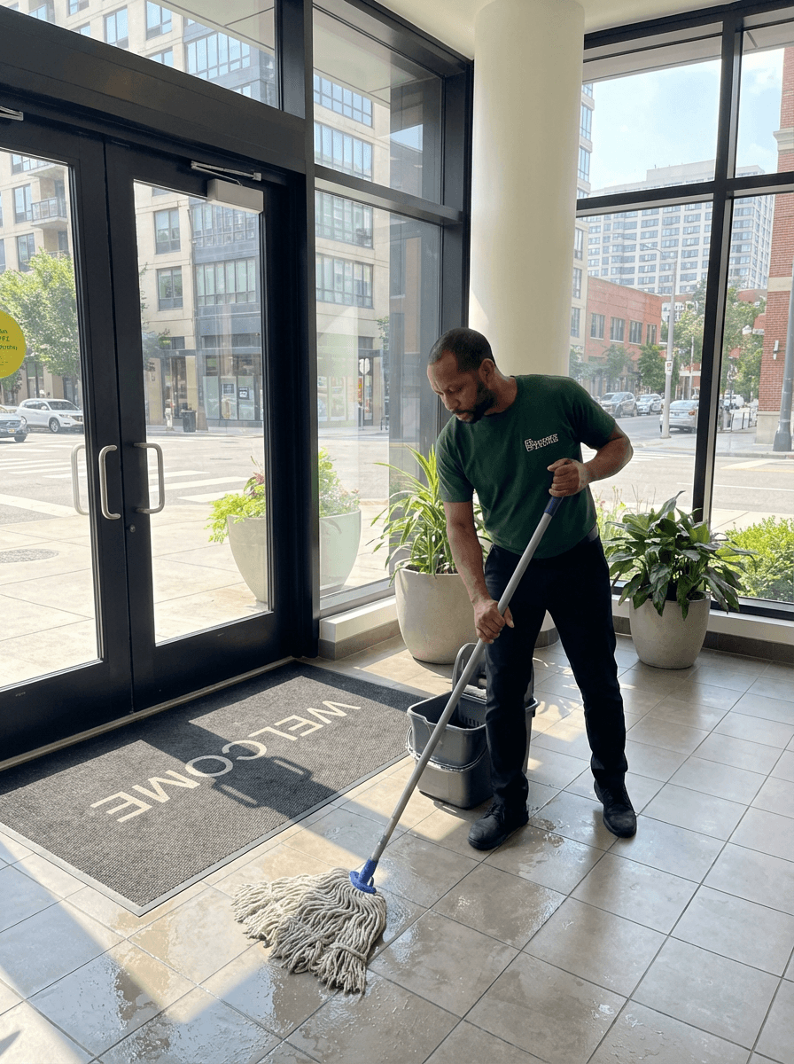 No Spots staff cleaning a commercial space