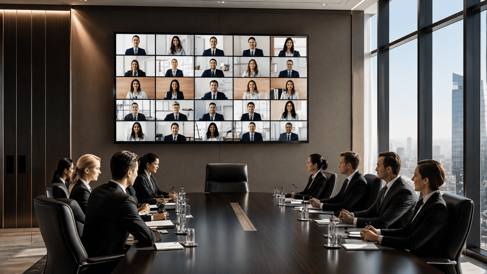 Allura conference room LED display with AI camera and speaker system