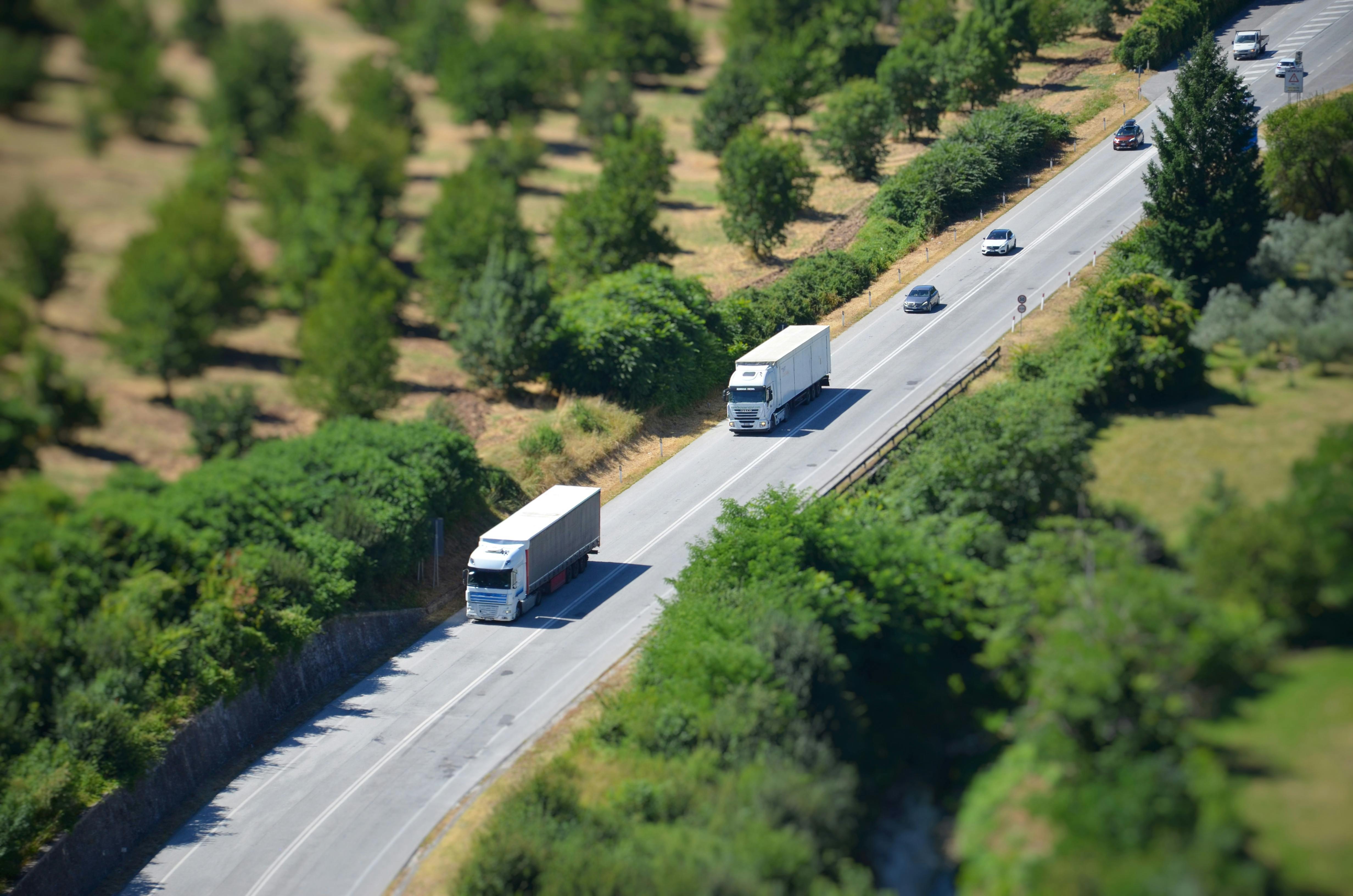 Truck on motion entering a bridge