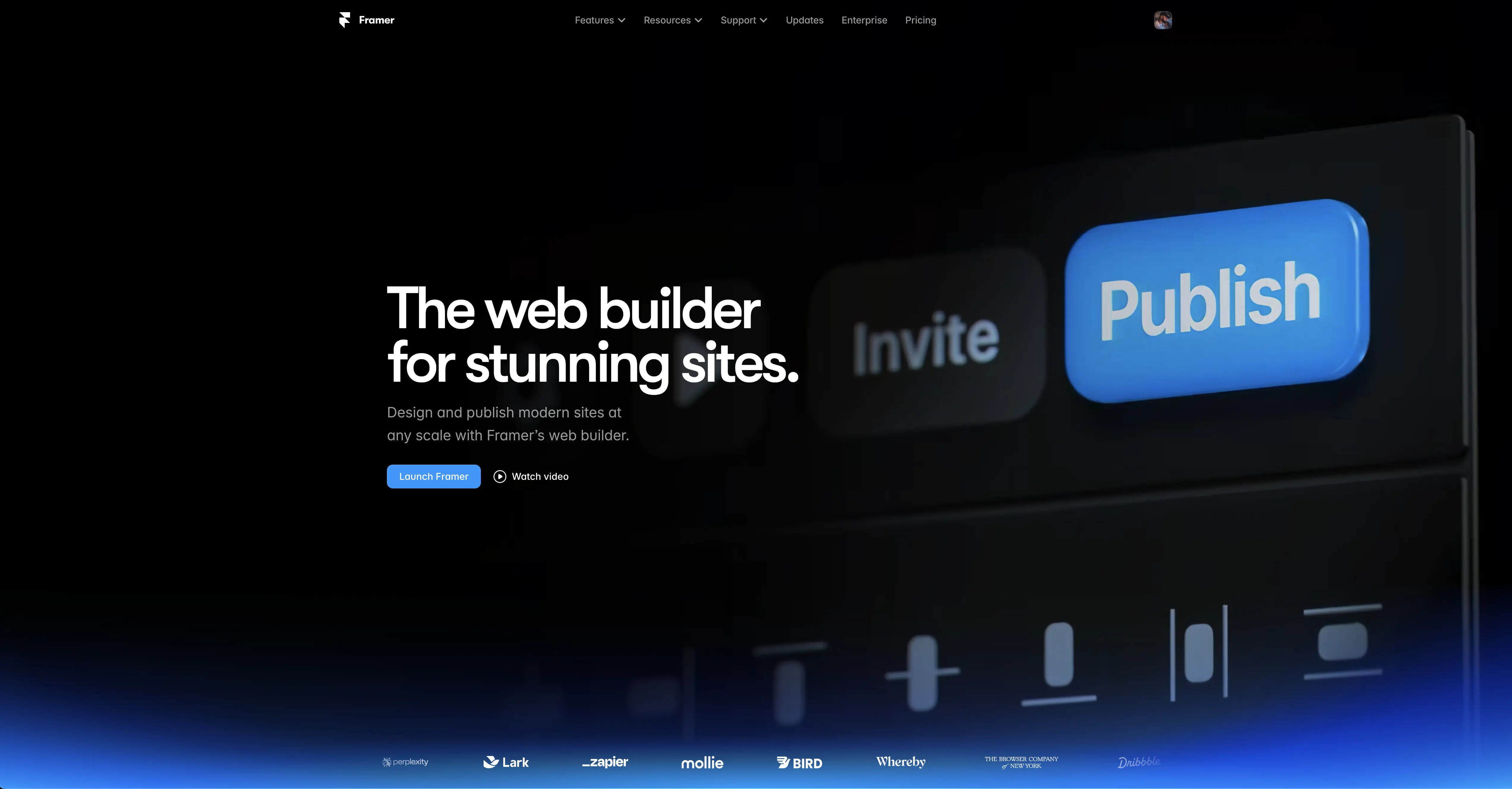 A screenshot of the Framer landing page