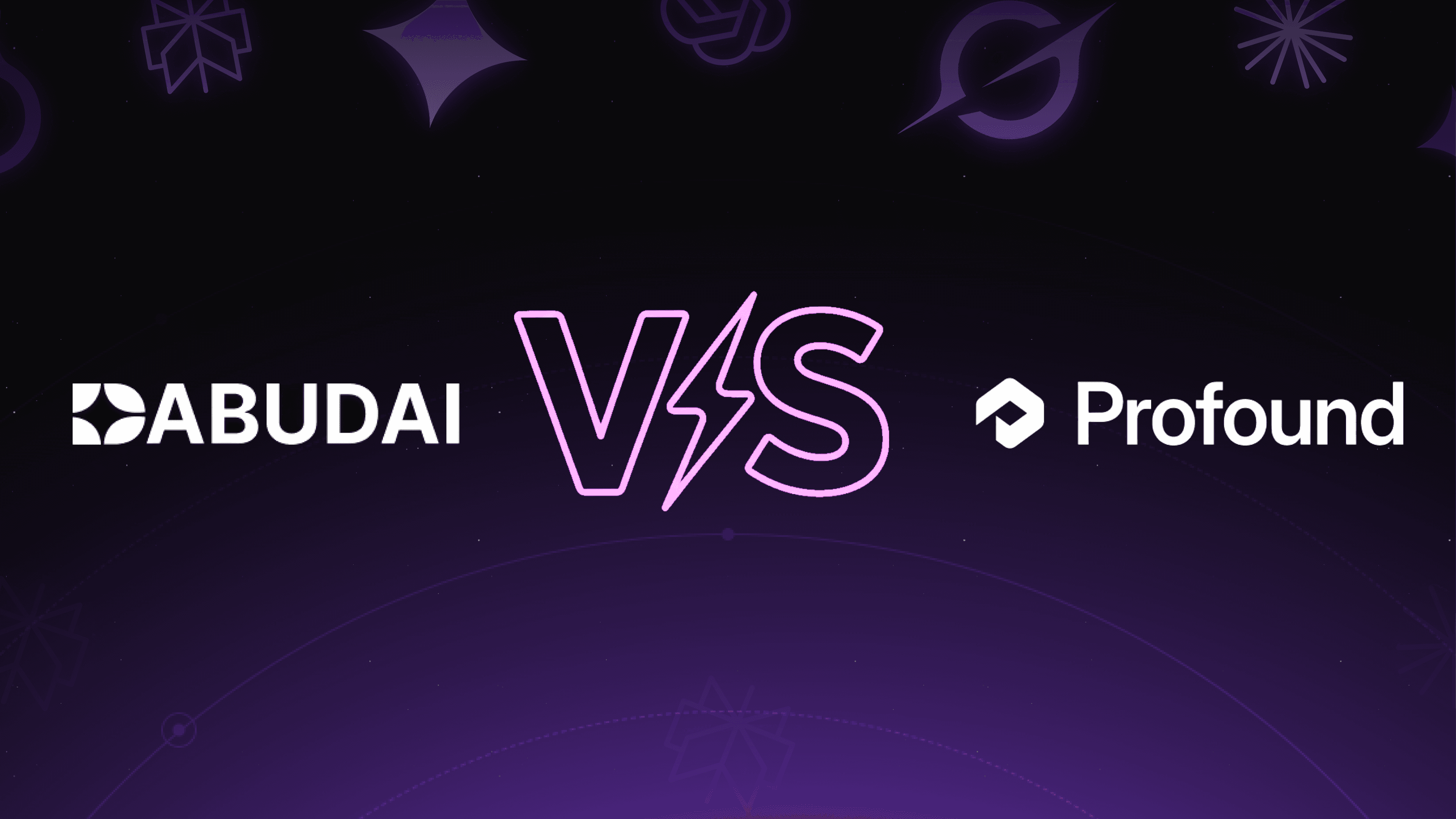 Dabudai vs Profound AI platforms comparison for AI Visibility (AEO) in 2026, showing Dabudai logo on the left, Profound logo on the right, and a neon VS lightning symbol between them
