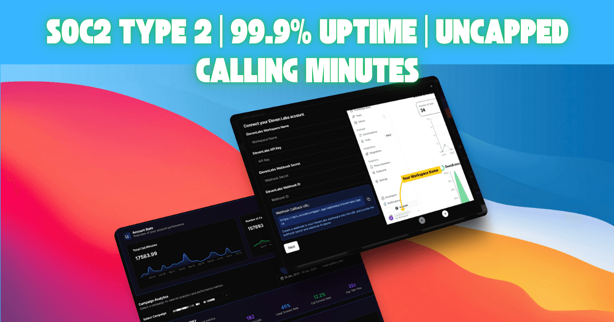 White-label AI call center solution with SOC2 Type 2 compliance, 99.9% uptime, and uncapped calling minutes for high-volume operations | VoiceAIWrapper