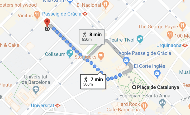 Google Maps screenshot walking distance