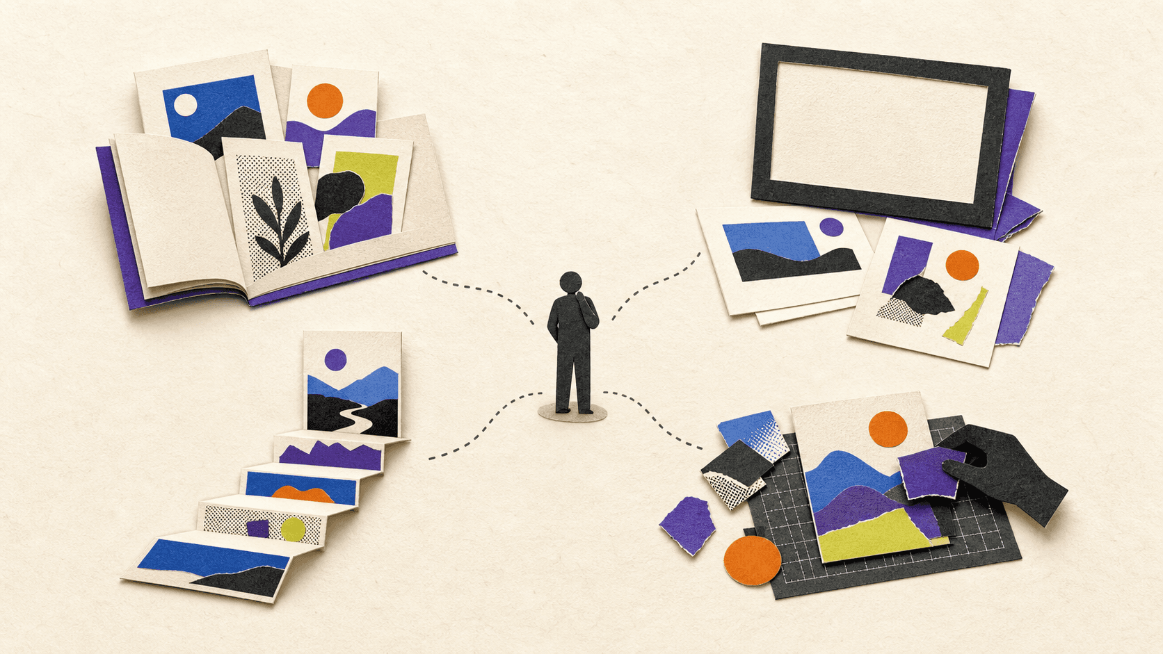 Learner comparing official references, independent lessons, structured courses, and project-based Photoshop tutorials