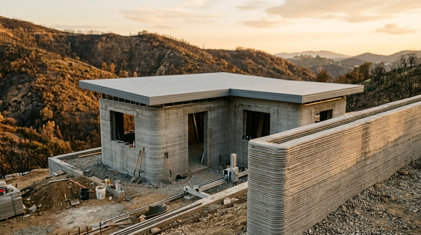 concrete house construction california hillside dusk