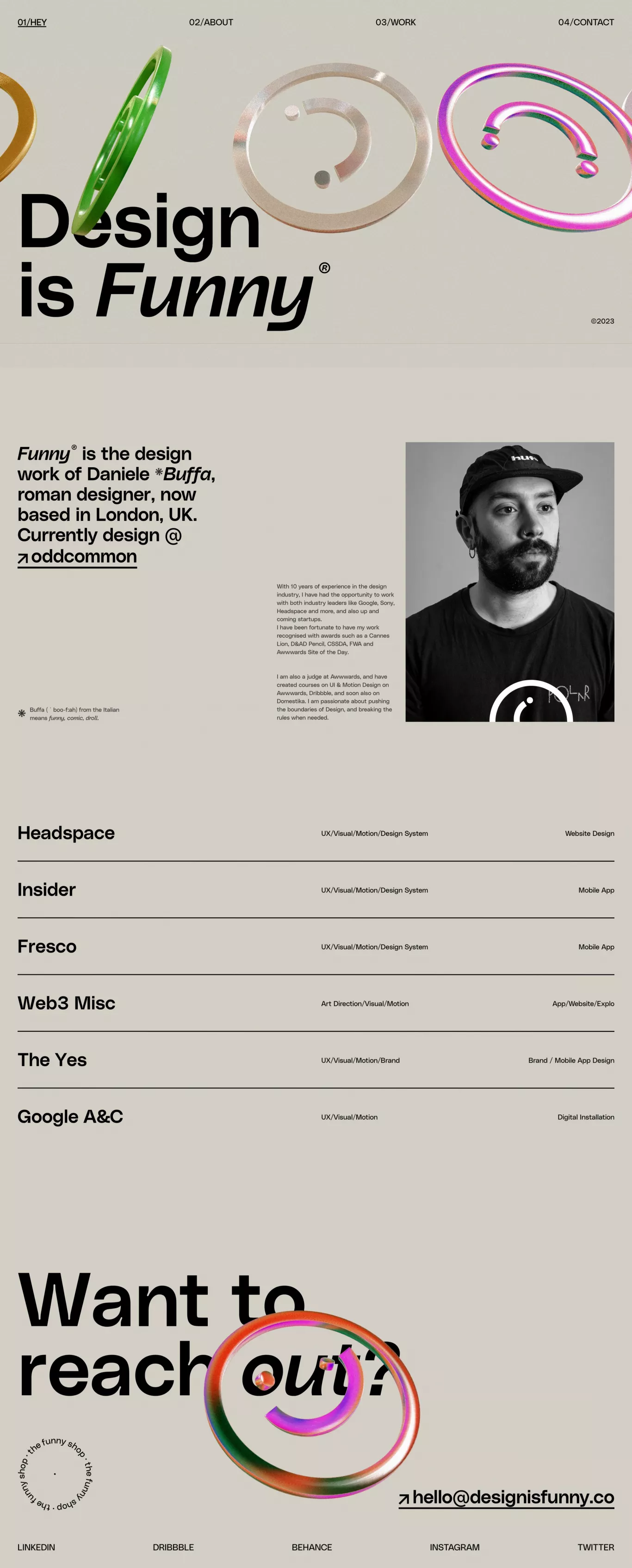 Design is Funny portfolio page screenshot showcasing Design and Tech design