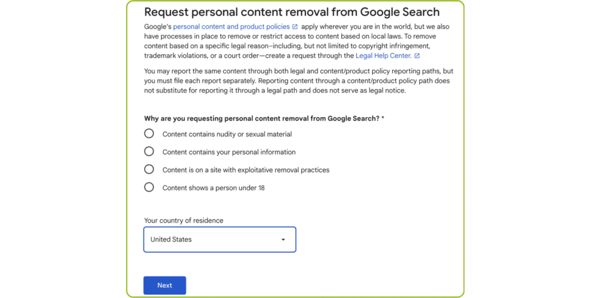Request removal from google