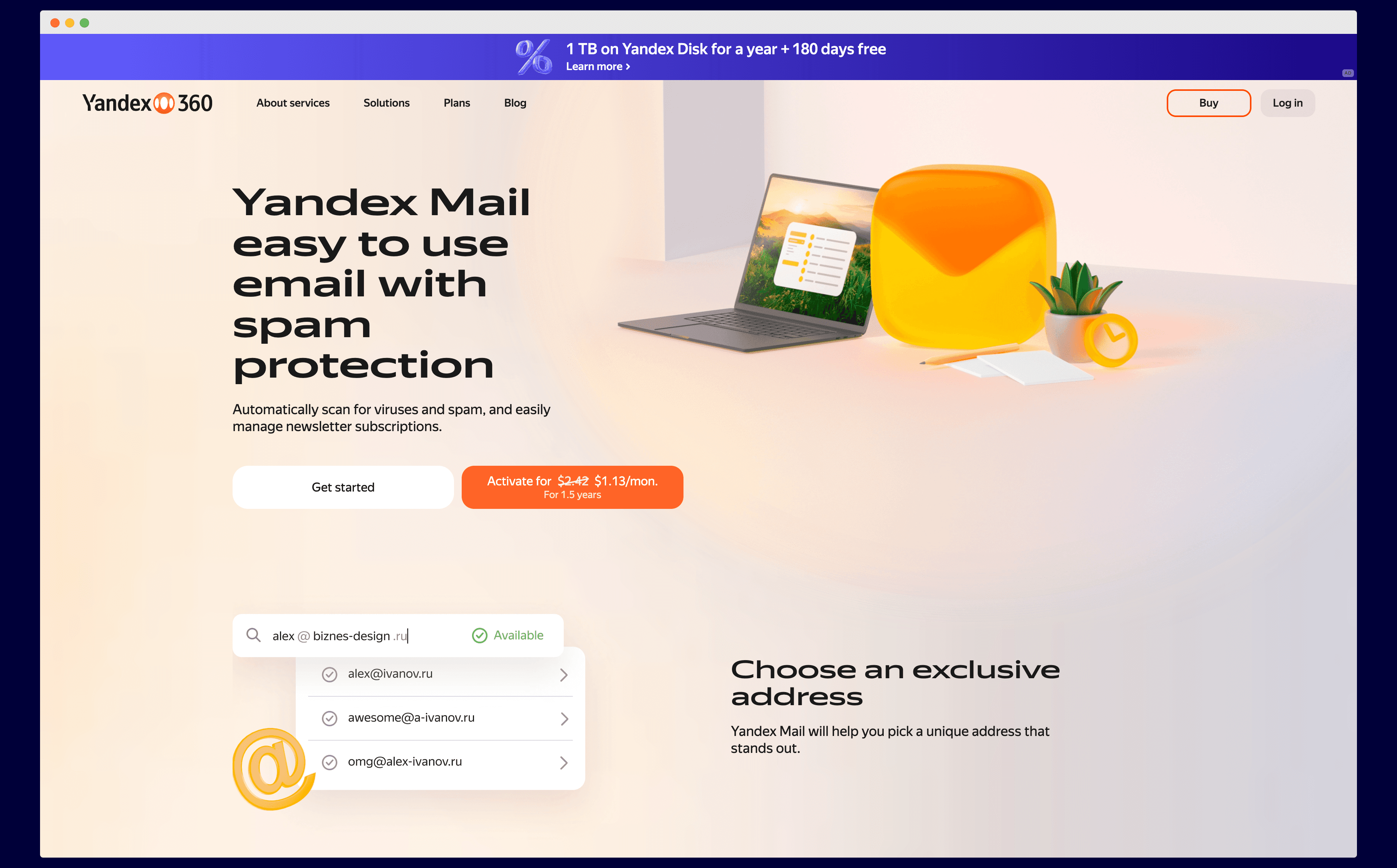 a screenshot of yandex mail landing page