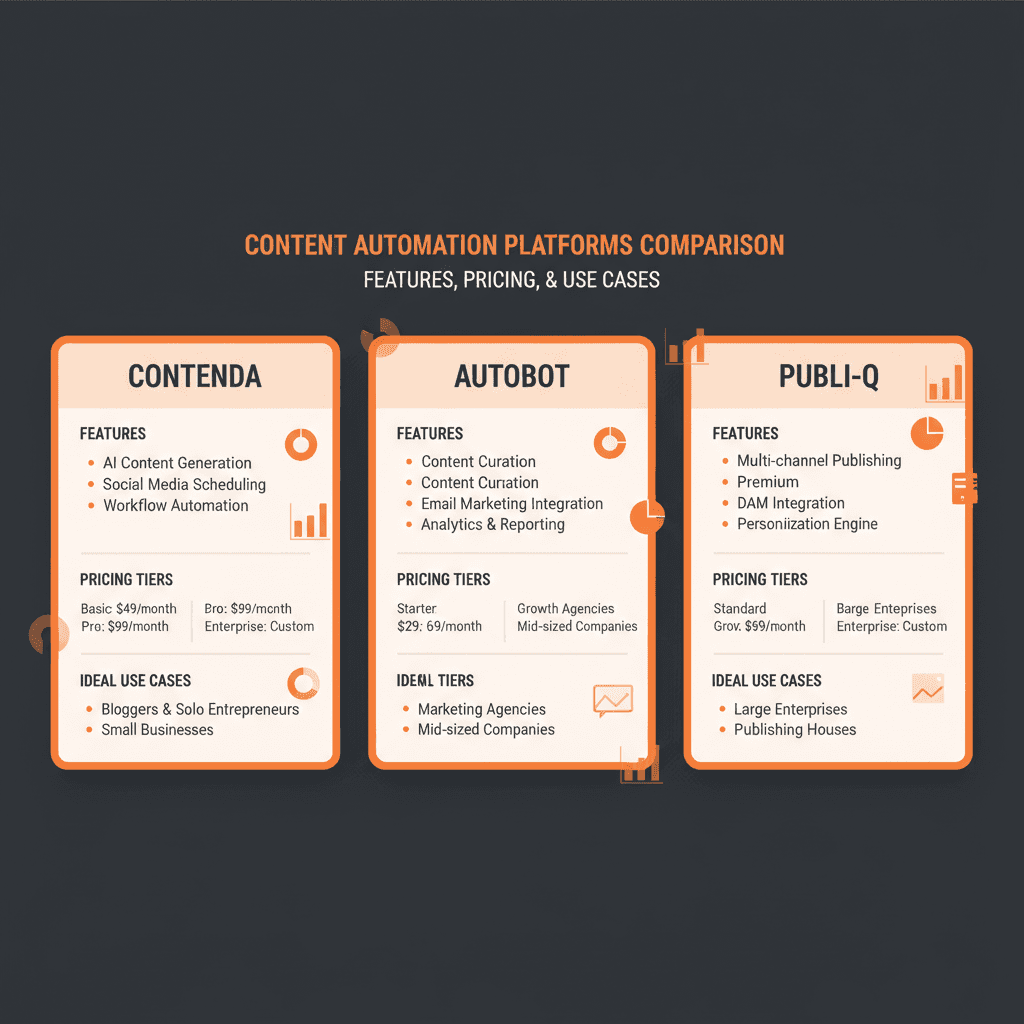 Content automation tools comparison chart showing features and pricing for agencies
