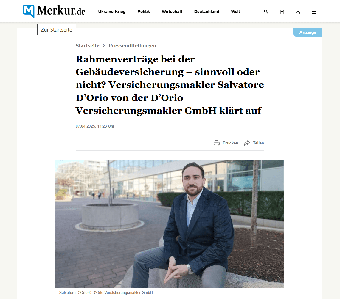 Screenshot eines Artikels mit Salvatore D´Orio aus der Zeitschrift Merkur.de
