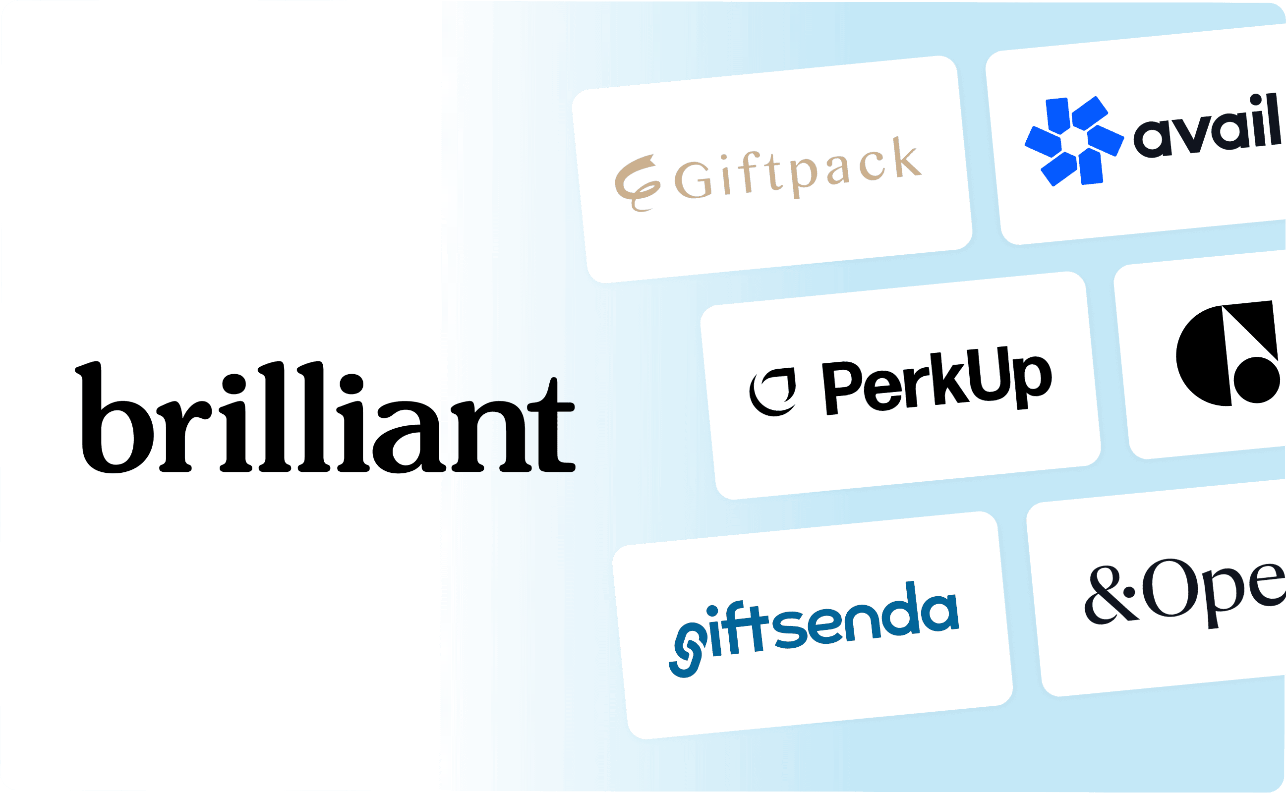 List of Brilliant alternatives: Giftpack, Avail Swag, PerkUp, Gemnote, Giftsenda, and &Open.