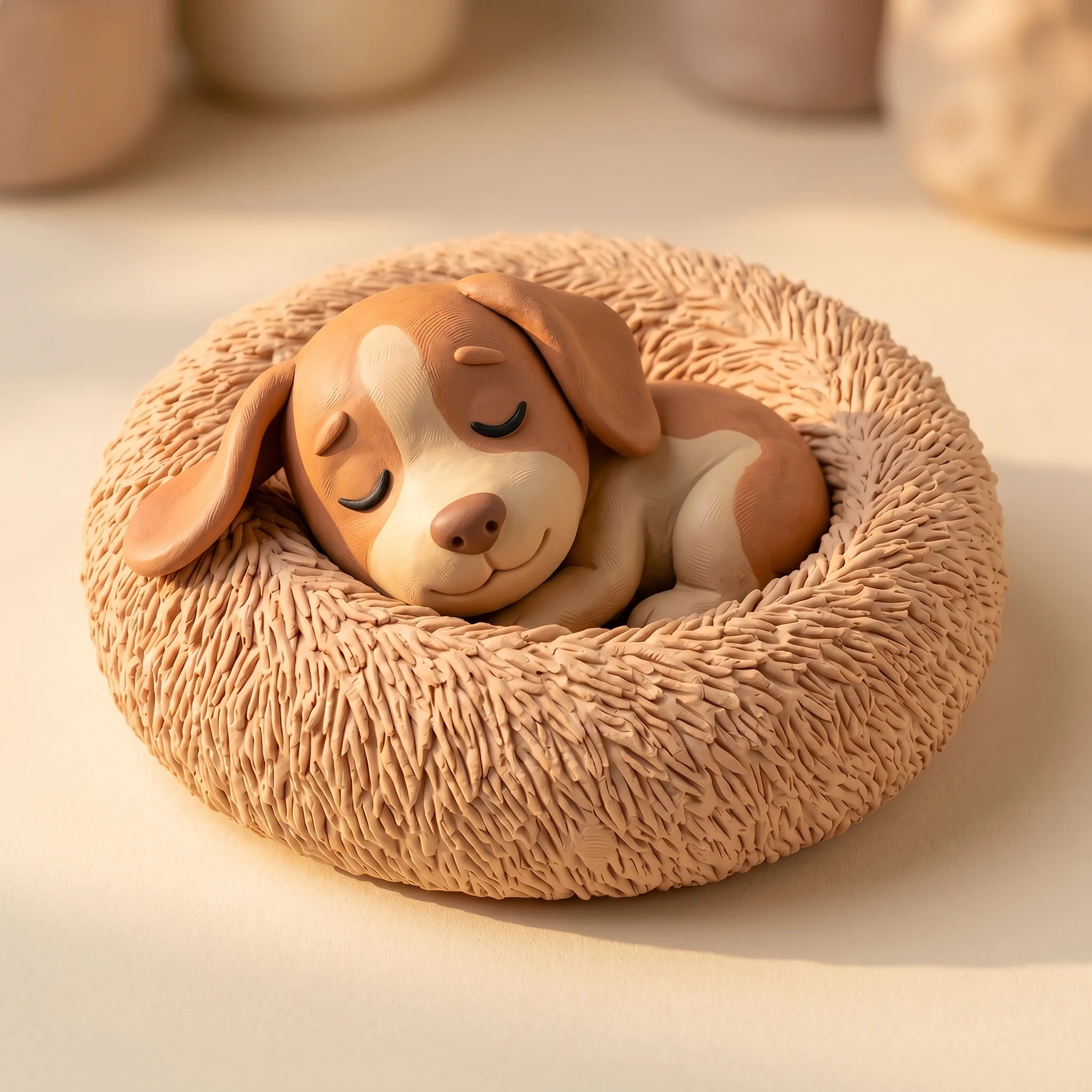A handcrafted claymation lick mat in warm terracotta tones, designed as a calming daily ritual for anxious dogs.