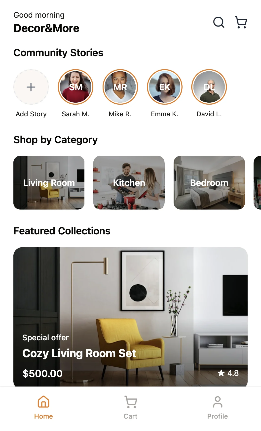 A preview image of the "Decor&More" sample app that's built using CatDoes