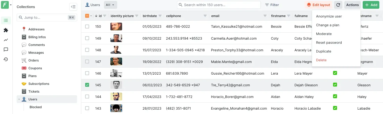 Forest Admin Custom Actions dropdown list