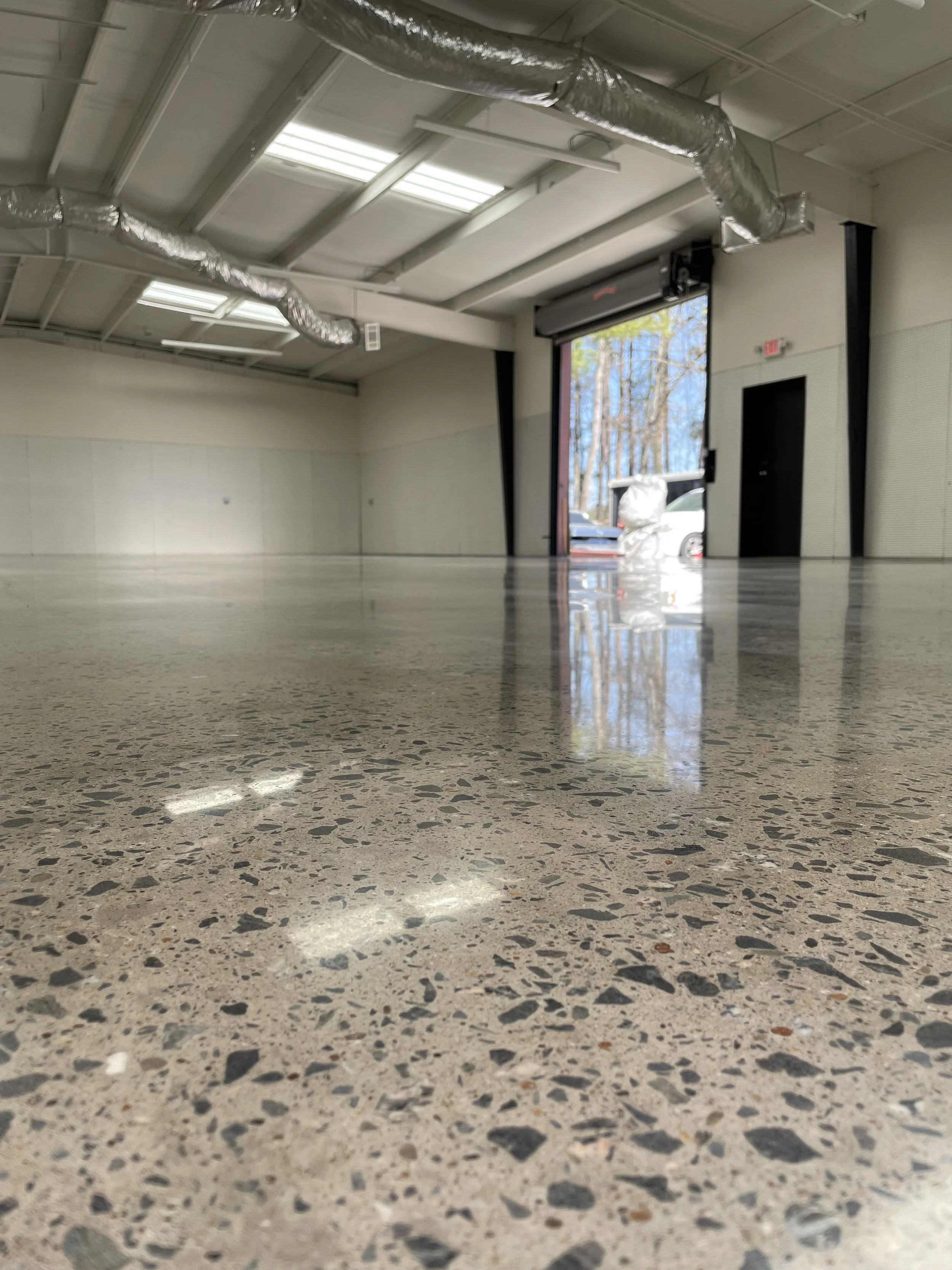 Polished concrete floor with exposed aggregate finish