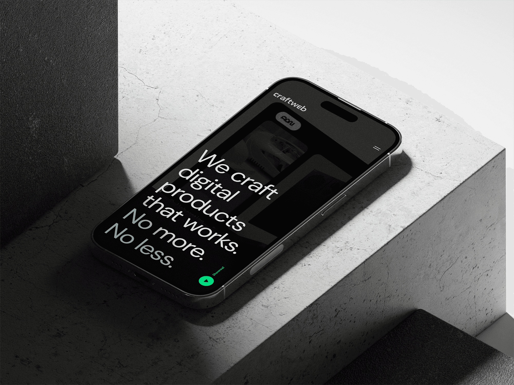 Mockup of phone showing website