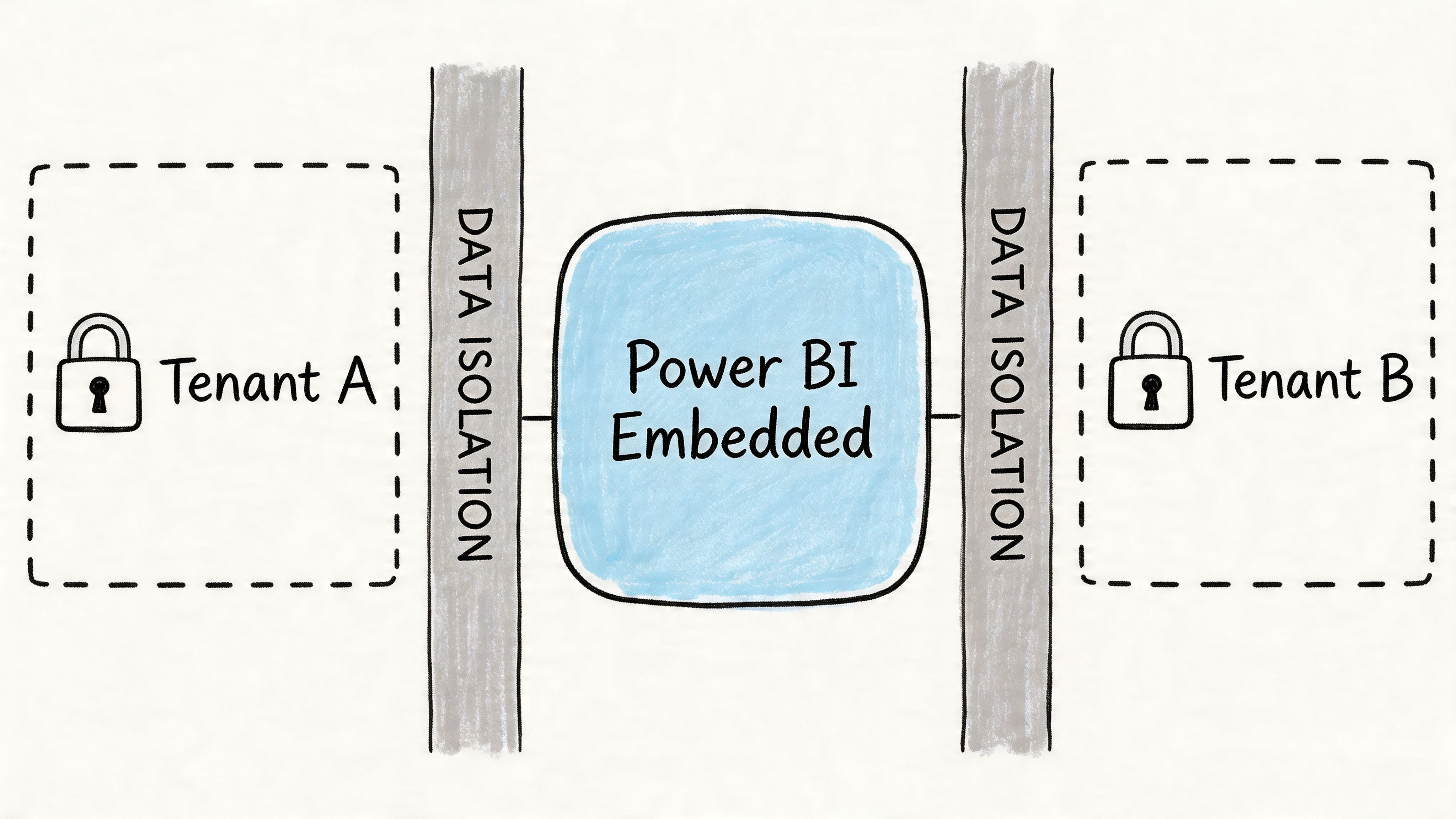 A diagram illustrating data isolation between two separate tenants using the Power BI Embedded service.