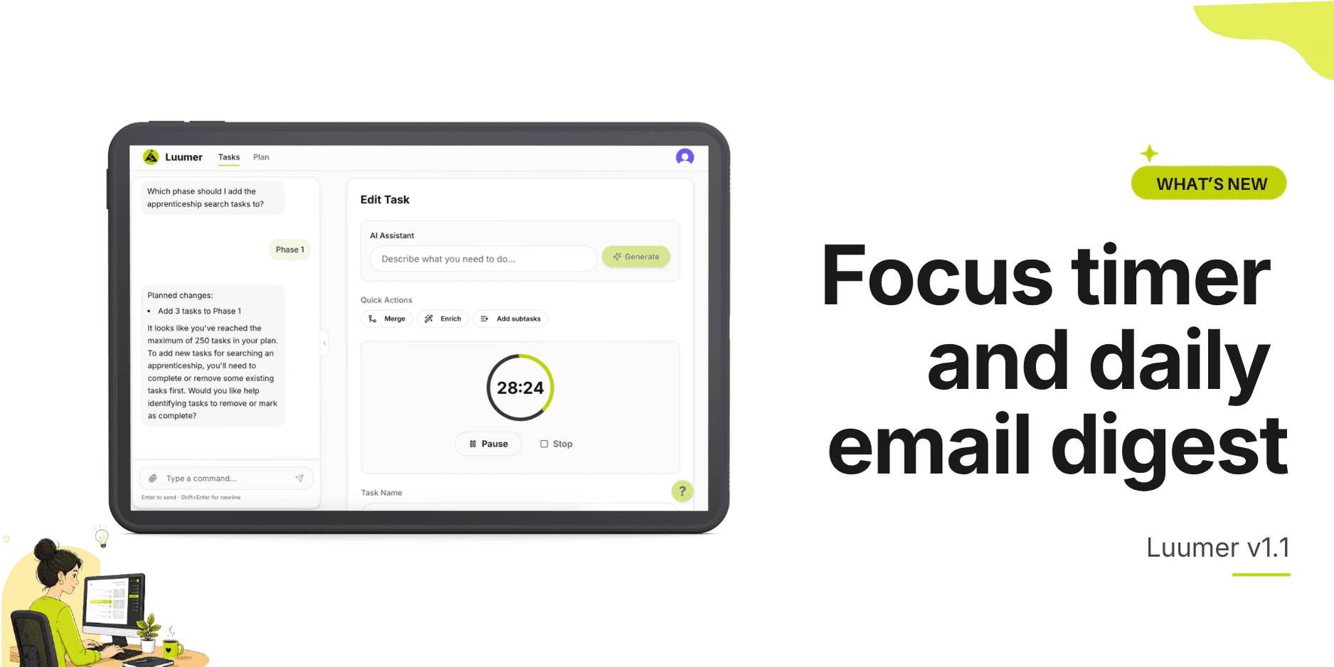What’s New in Luumer: Focus Timer & Daily Task Email Digest