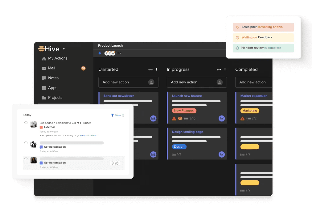 Project management homescreen