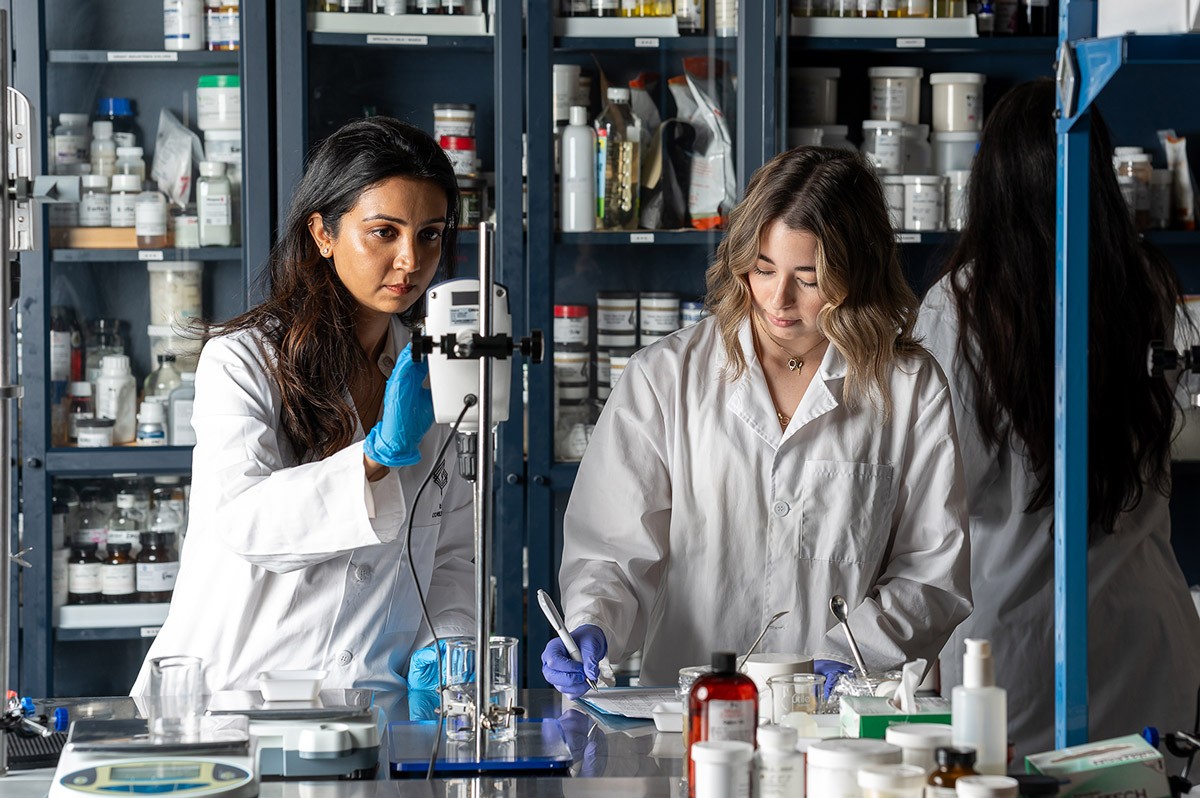 Clean beauty formulation process inside a cosmetic laboratory