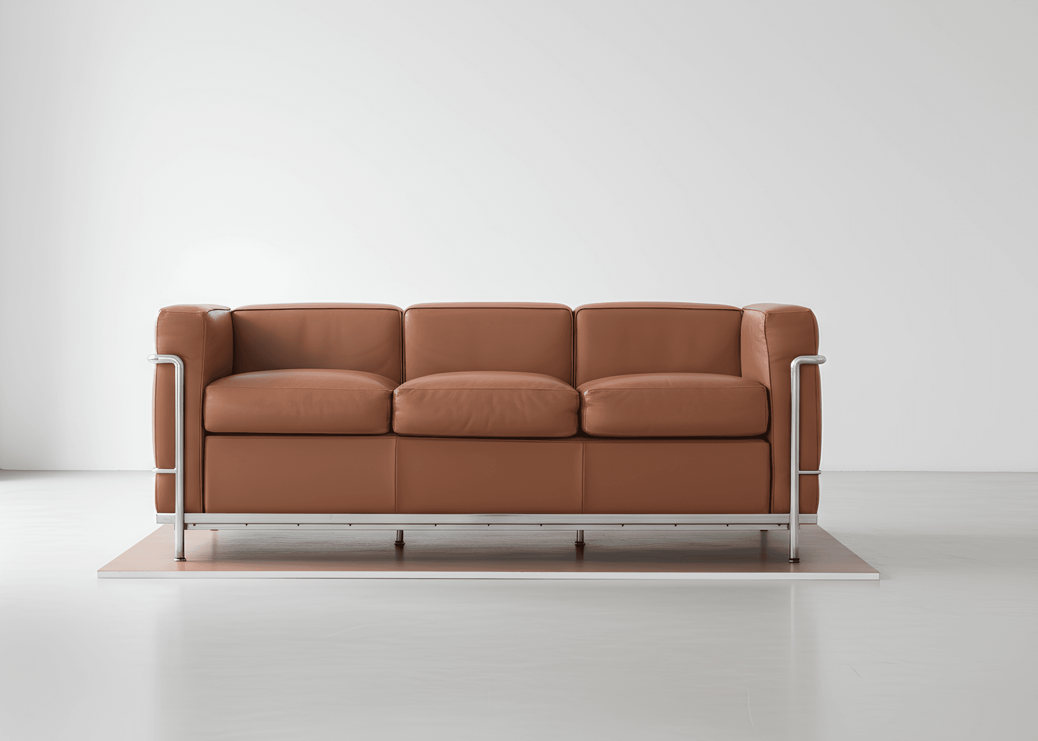 Fordjupa brown color sofa with metallic chrome color legs. Picture with "shop now" button.