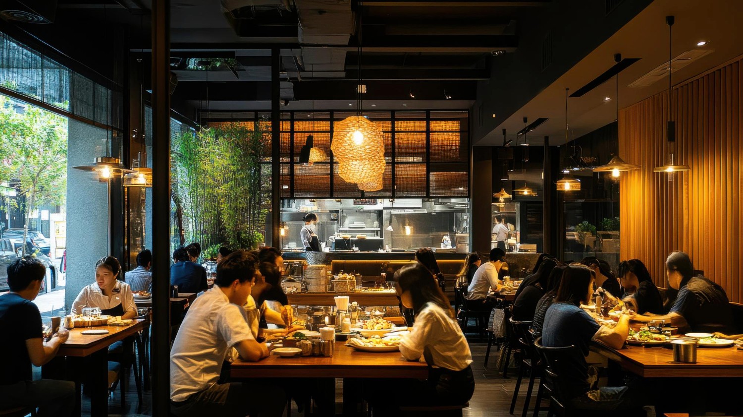 繁忙餐廳廚房運作實景 Busy commercial restaurant kitchen