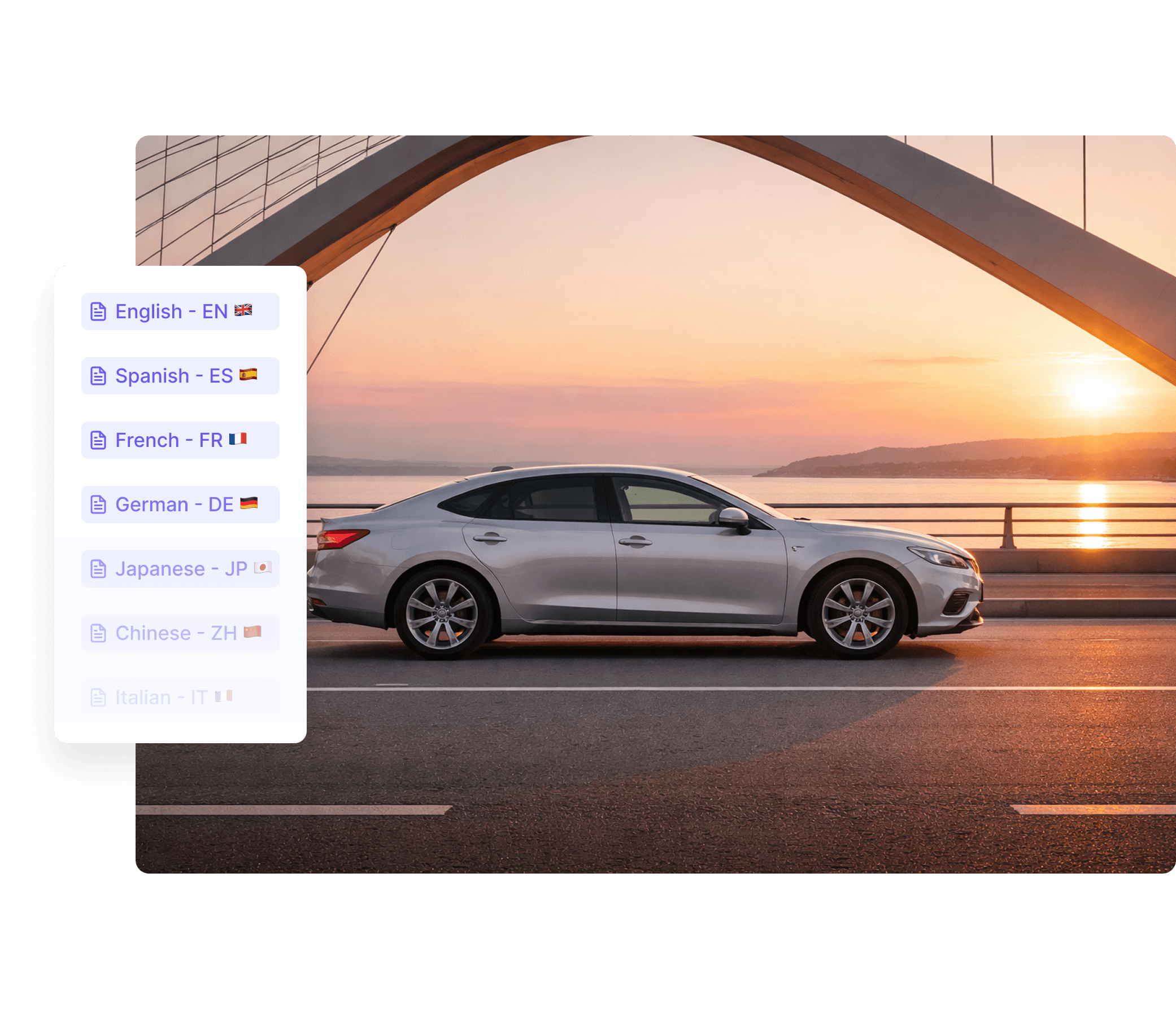 The image features a minimalist clothing display with a beige and black slip dress on sleek black hangers, accompanied by a pair of stylish high-heeled sandals and a straw hat, set against a neutral-toned backdrop with soft, natural lighting; a language selection interface with options for German, Italian, Spanish, Arabic, Chinese, Dutch, and English is visible on the left.