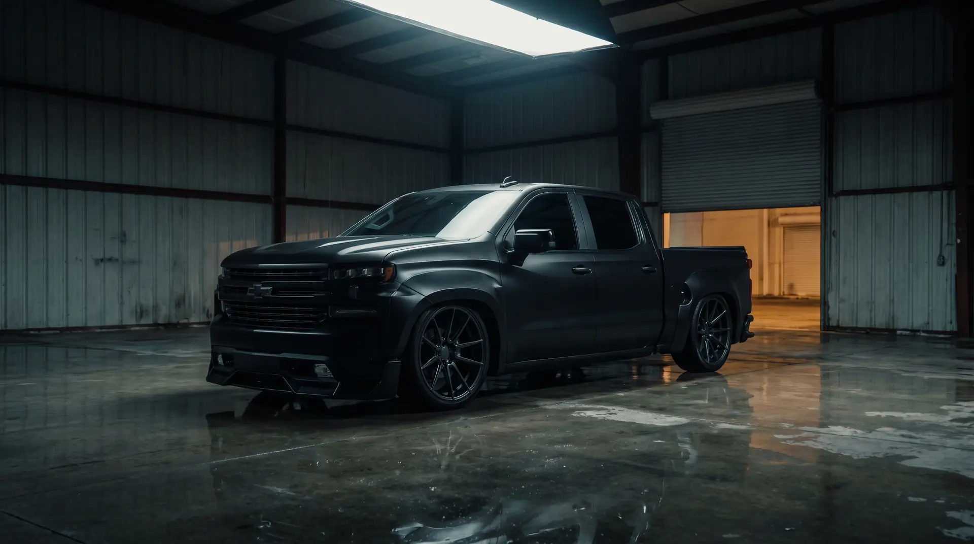 Lowered Chevrolet Silverado on 24-inch Vossen forged wheels with an Air Design aero kit, built by AL Custom in Doral