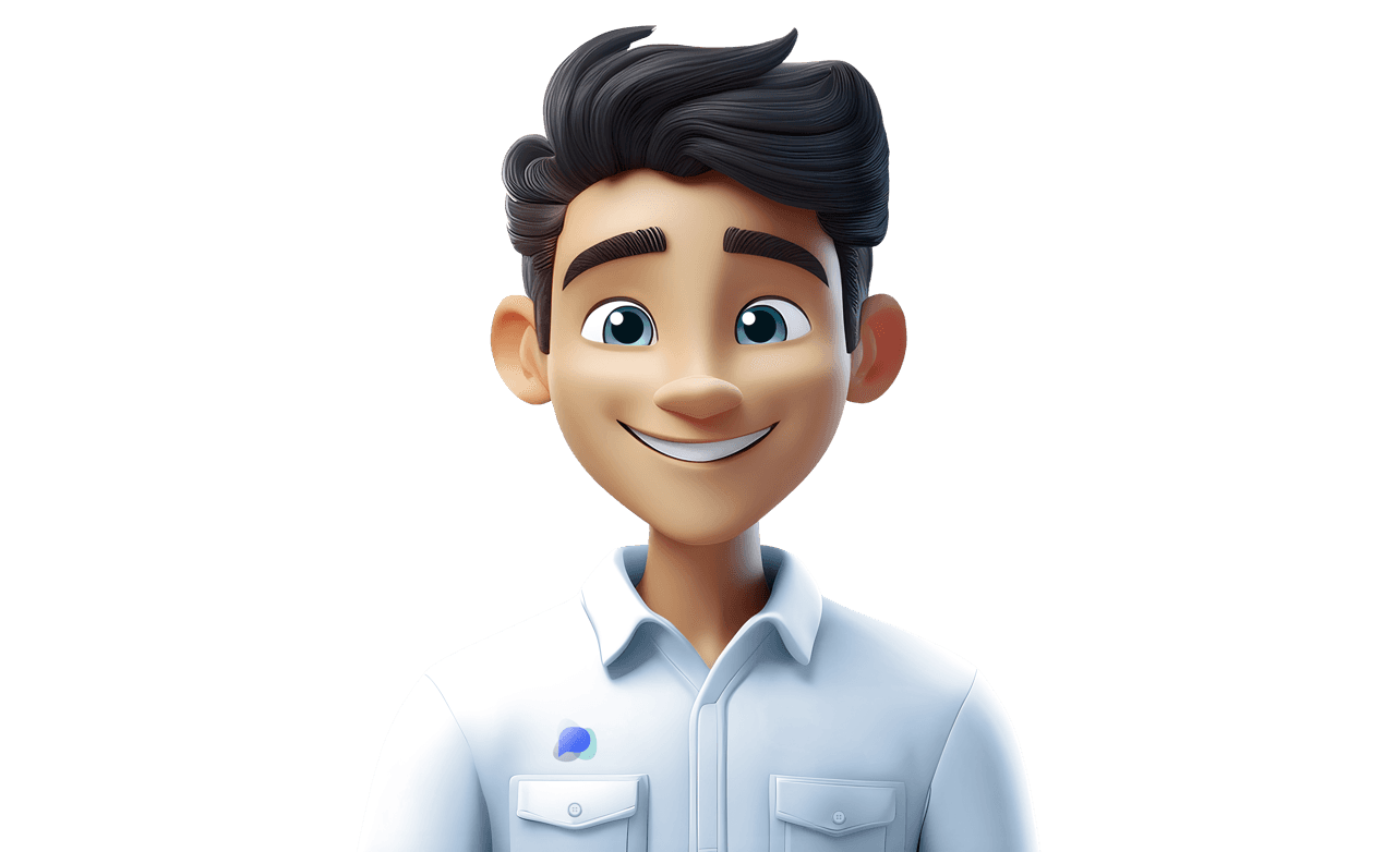 A male avatar AI agent, wearing glasses with a full beard smiling 