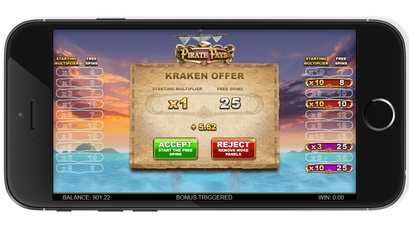 Pirate Pays — déclenchement Megascatter du Kraken Bonus