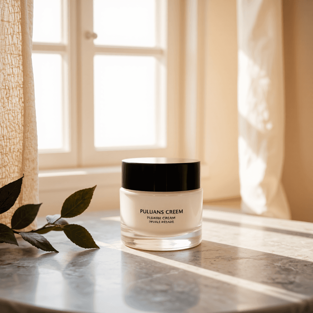 product photography of a jar of cosmetic cream on a box