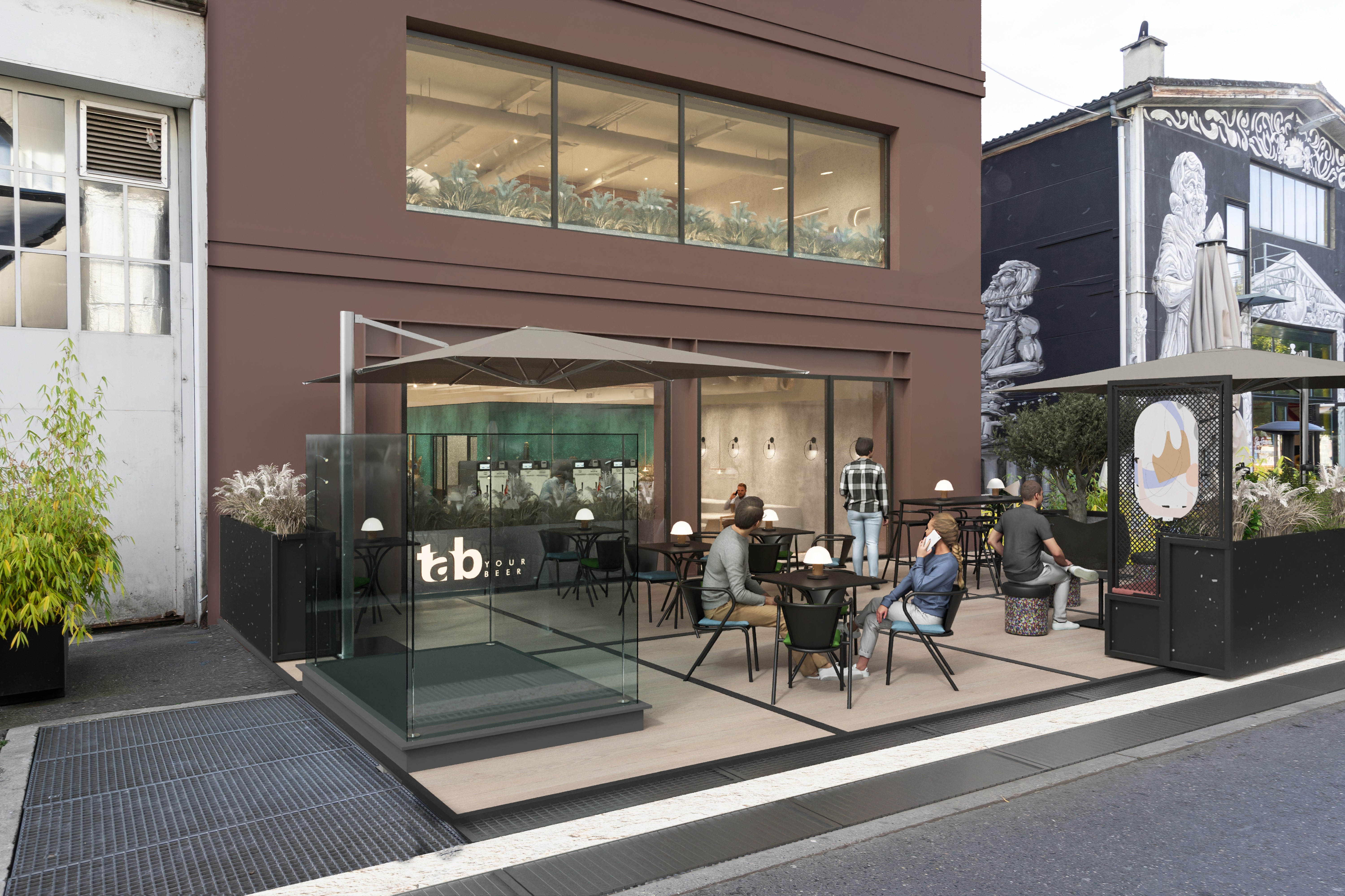 Terrasse furniture EMU  for feldschlösschen bar free service bar and testing beer desing and retail concept in Lausanne Switzerland  