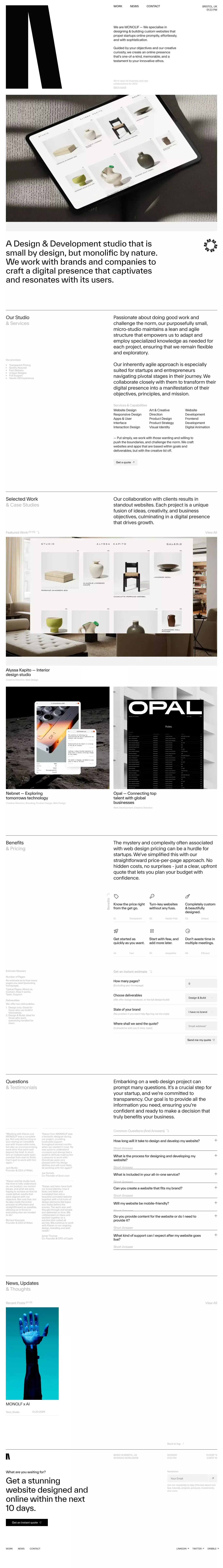 MONOLIF portfolio page screenshot showcasing Design and Tech design