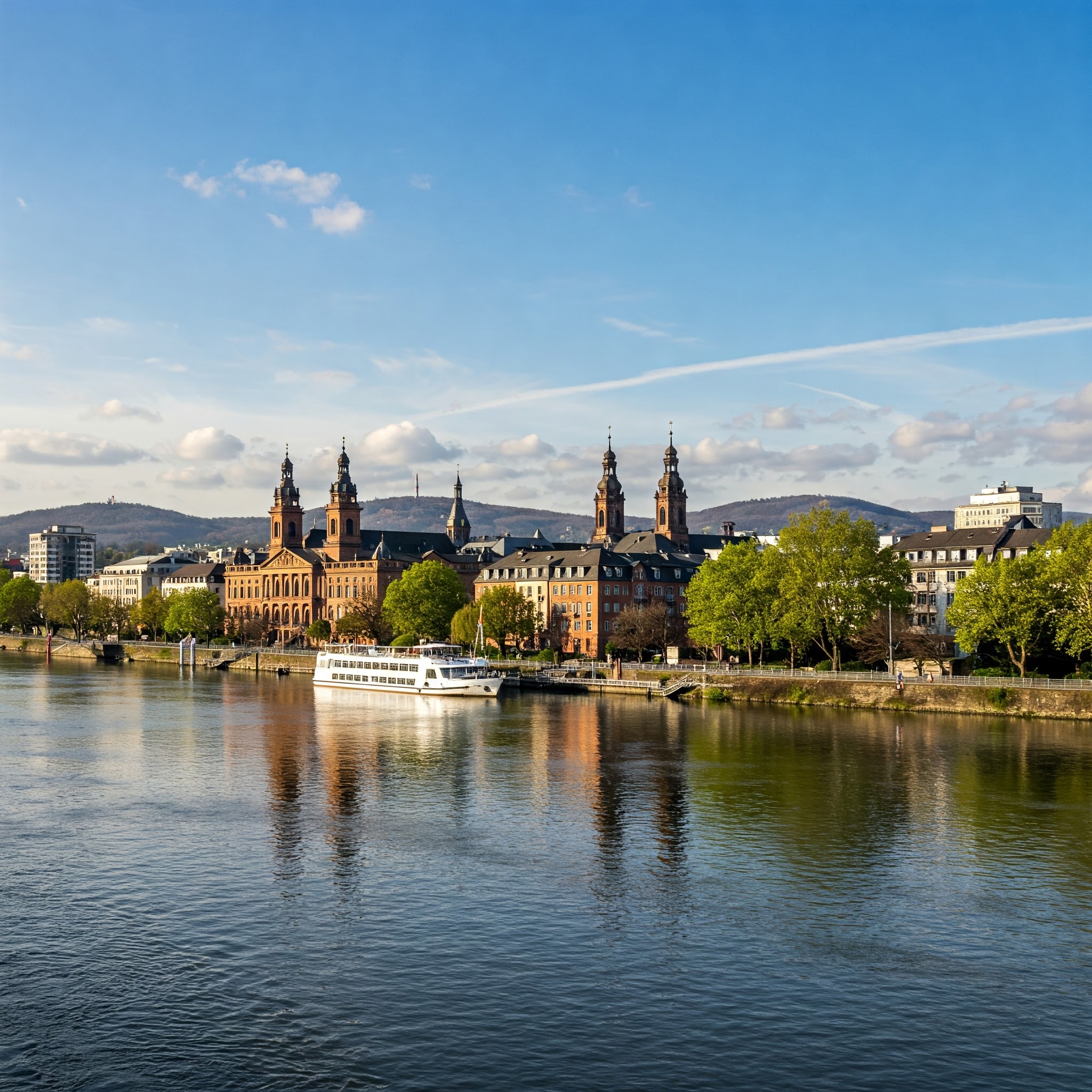 Wiesbaden vom Rhein aus.