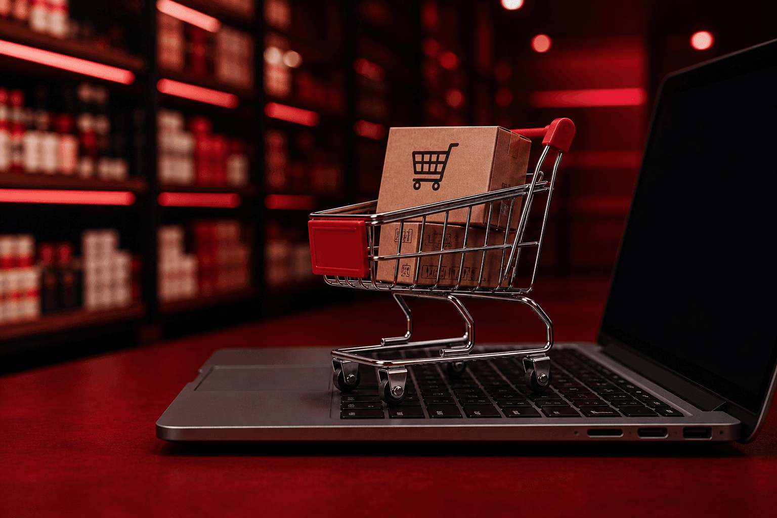E-commerce digital marketing in Saudi Arabia – online shopping cart on laptop for retail growth