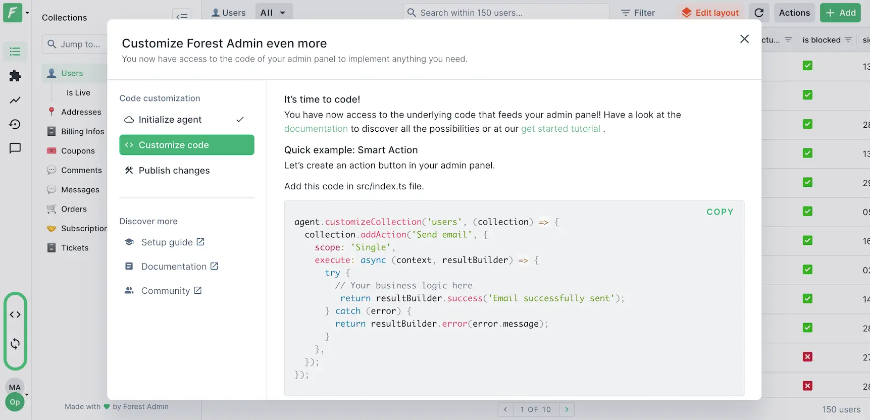Forest Admin Cloud customization step 2