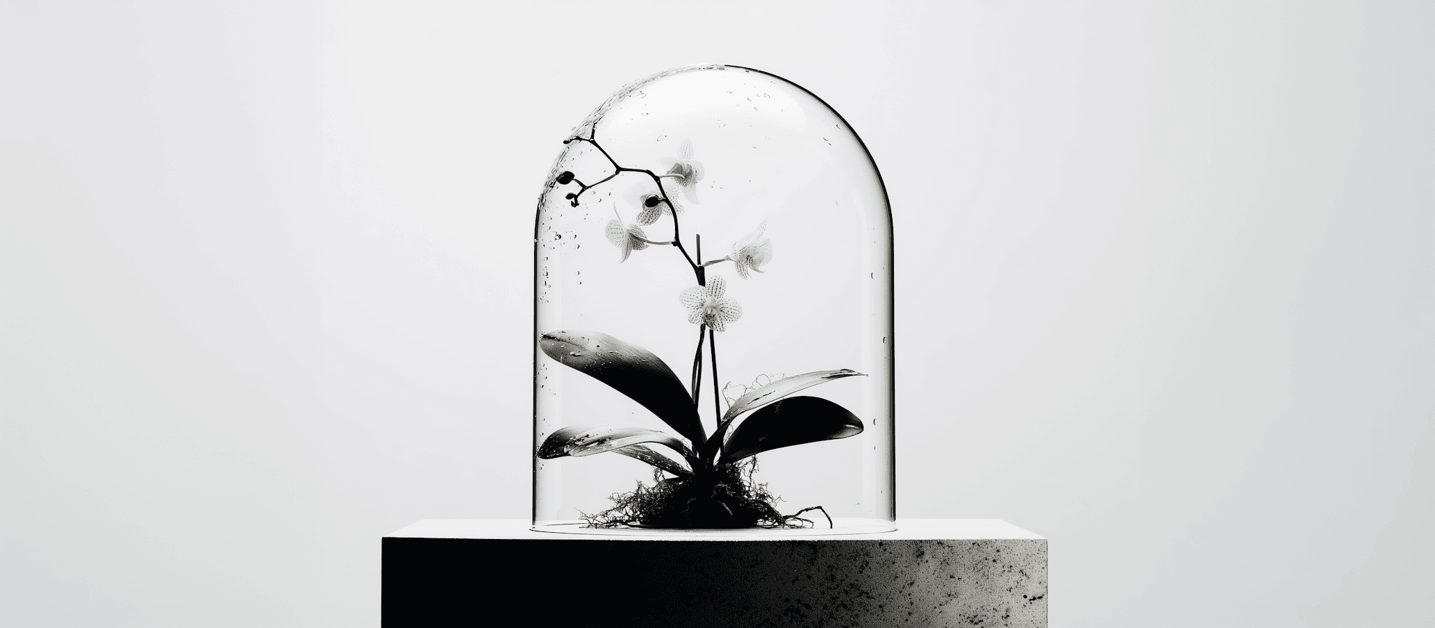 Orchid in glass dome