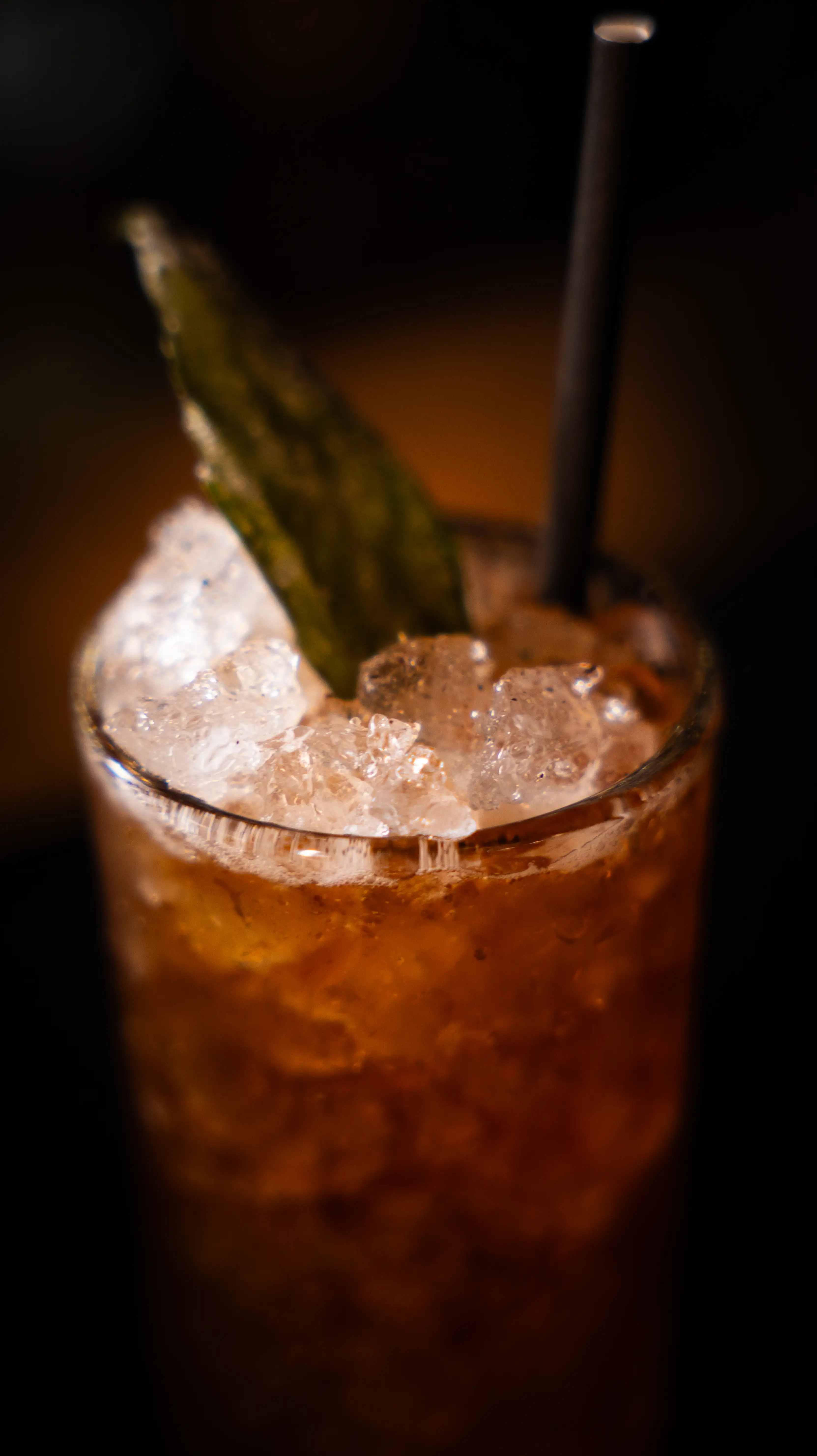 A cocktail with crushed ice inside at The Gun pub in London