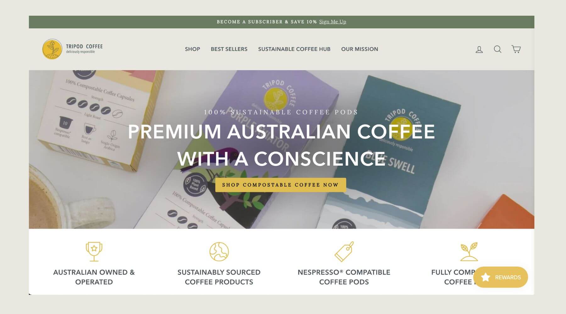 Tripod Coffee homepage