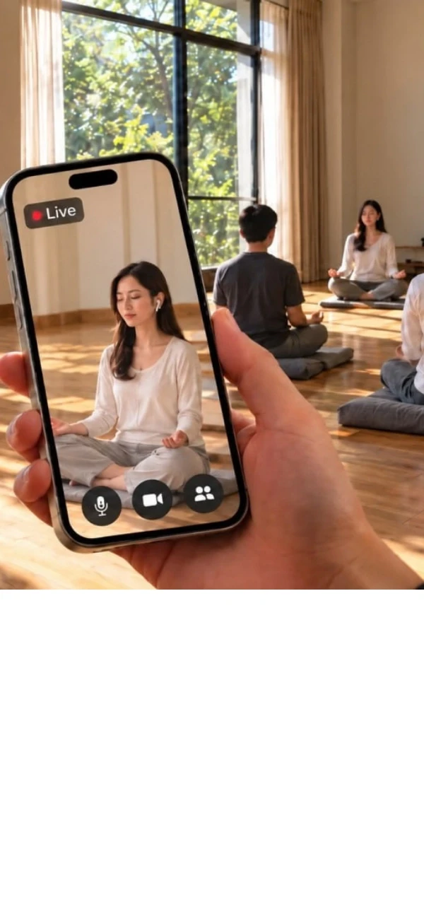 A meditation class guided live online and in person