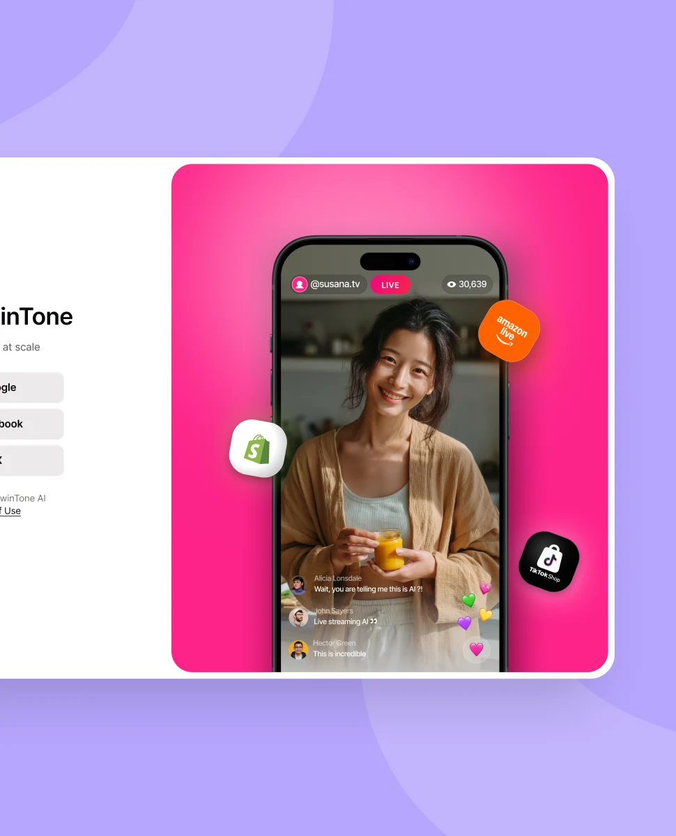 TwinTone live-streaming product page shown on a laptop.