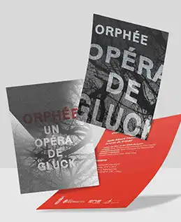 Flyer et affichette grise et rouge granuleuse et sombre