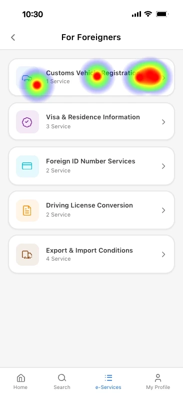 Heat map of second screen of Vehicle Registration feature
