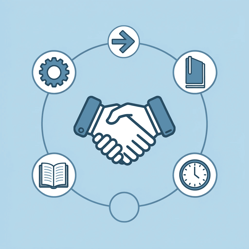 Central hub showing outsourced sales agency connected to experienced professionals, technology solutions, and industry expertise