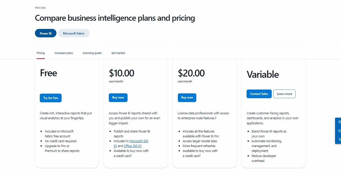 Microsoft Power BI Pricing