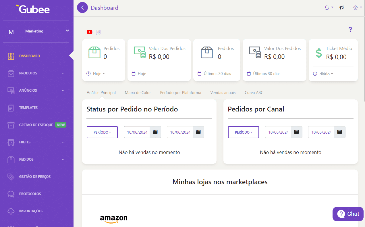 O Painel Unificado da Gubee agrupa os recursos de todas as plataformas em uma interface simples e acessível.